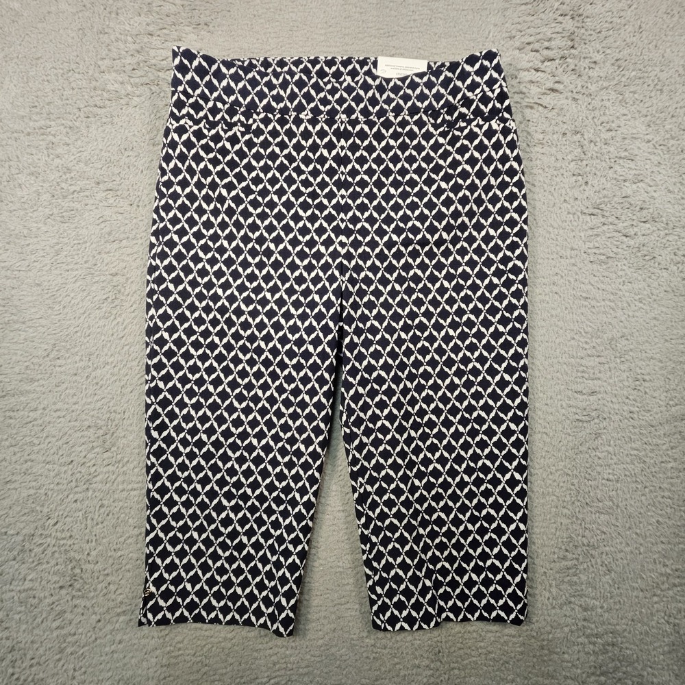 Chico's‎ Brigitte Slim Crop Pants Womens 10 Navy White Diamond Matelassé Coastal